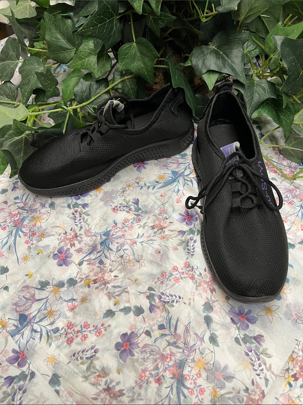 Worn Once-YR7 Black Knit Sneakers with Purple Logo Accents